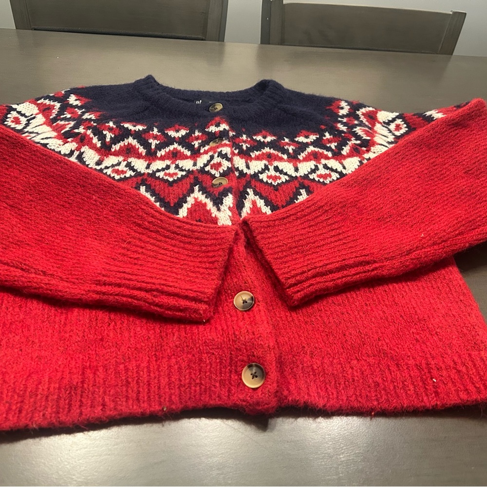 GAP Red and Navy Women's Cardigan